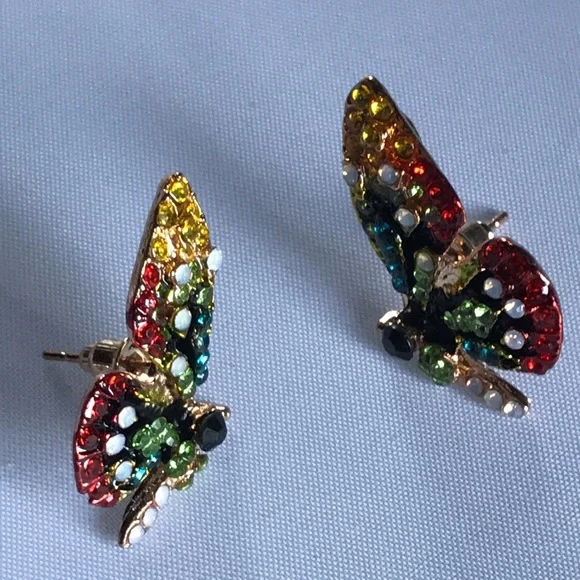 New! Small Butterfly Rhinestone Earrings - Picture 12 of 16